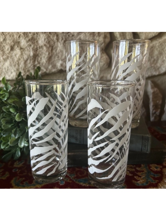 Unbranded Other - 4 Vintage Zebra Striped Frosted Highball Cocktail Glass Tumblers Jungle 70's